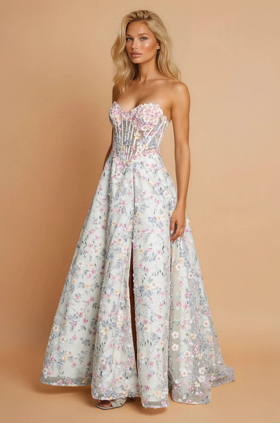 Vestido de bailarina con corsé y flores 3D — Multicolor