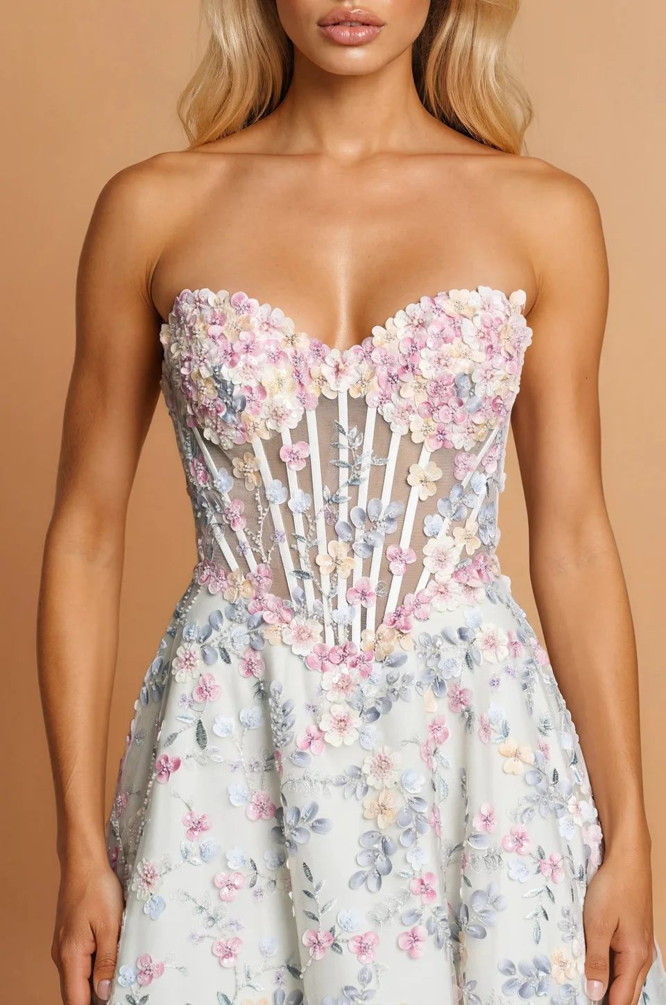 Vestido de bailarina con corsé y flores 3D — Multicolor 3