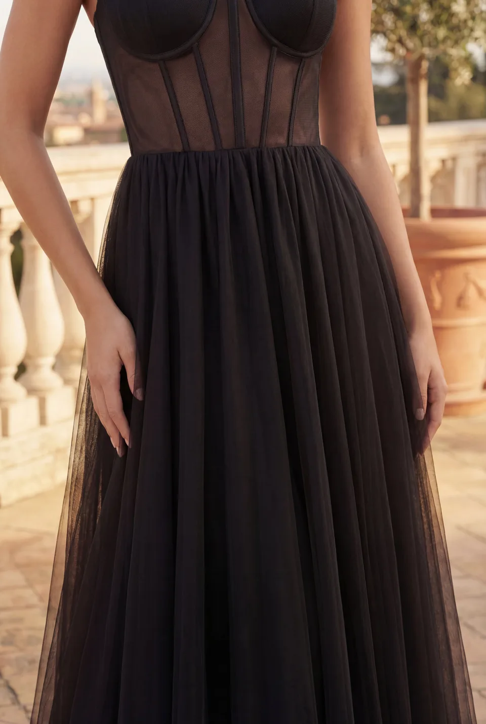 Vestido de bailarina de tul con corsé sin tirantes — Negro 4
