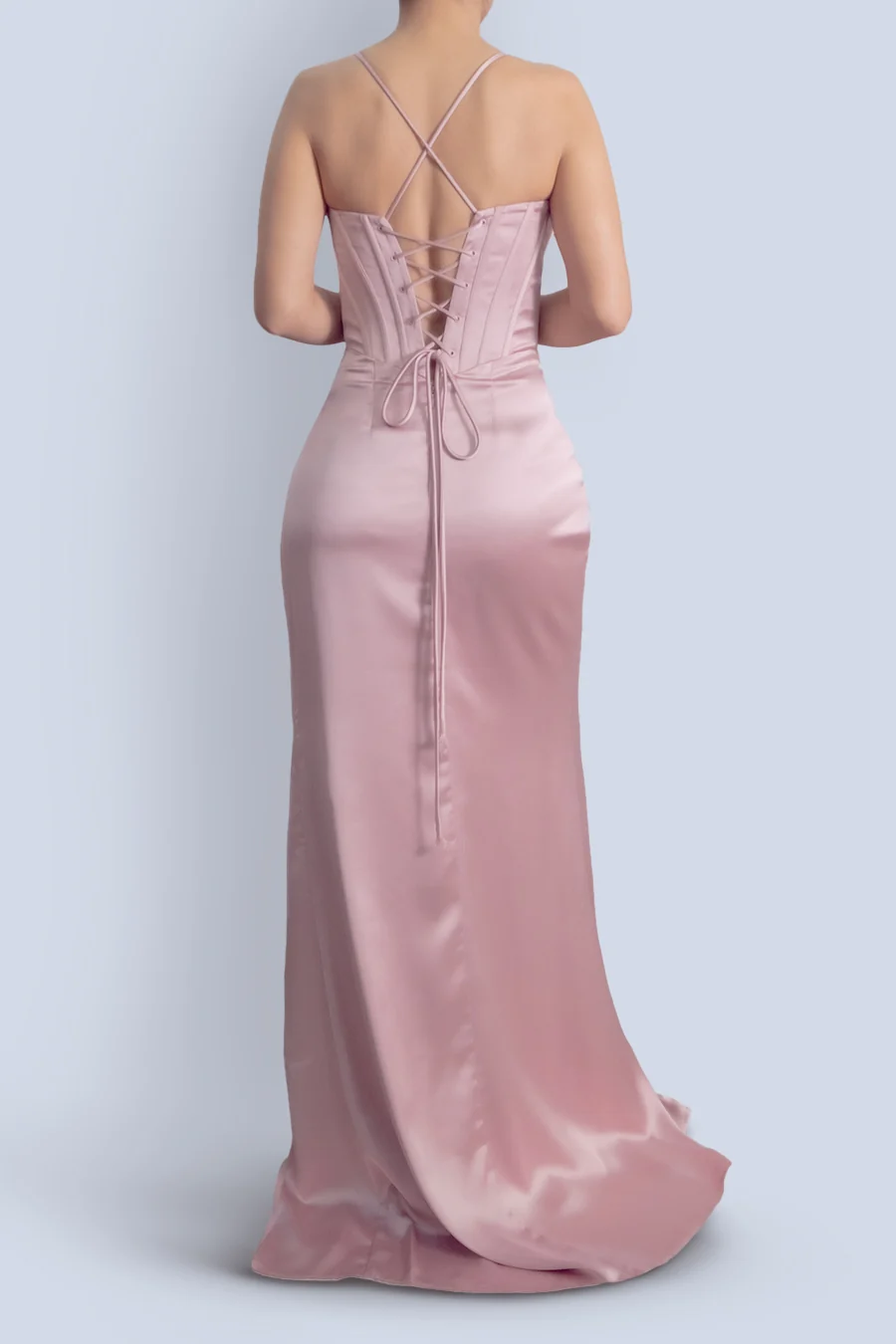 Vestido de satín con escote drapeado y corsé — Rosa polvoriento 3