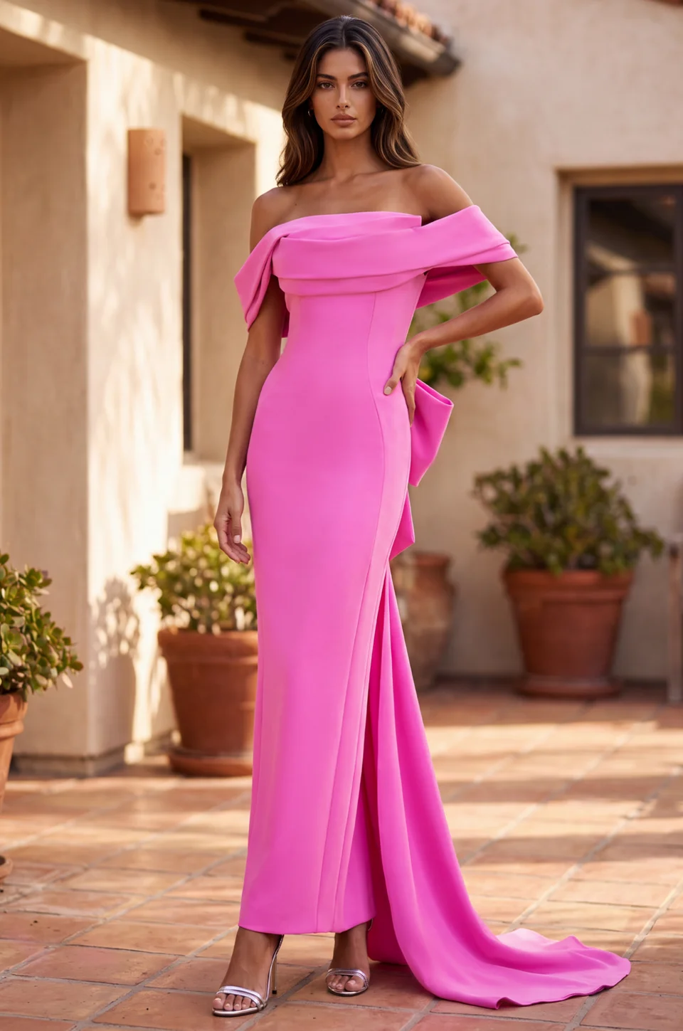 Bow-Back Evening Gown — Hot Pink 1