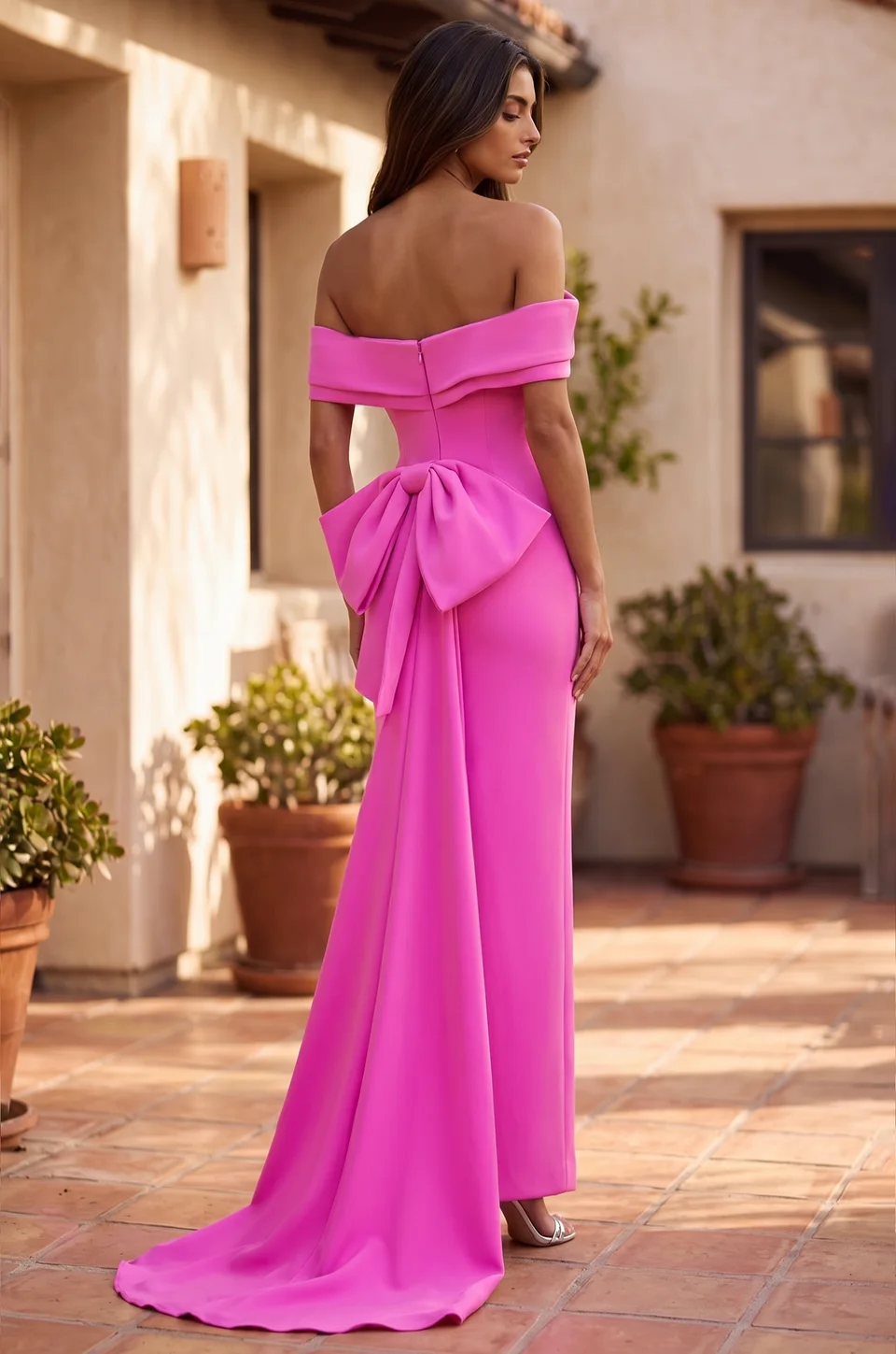 Bow-Back Evening Gown — Hot Pink 2