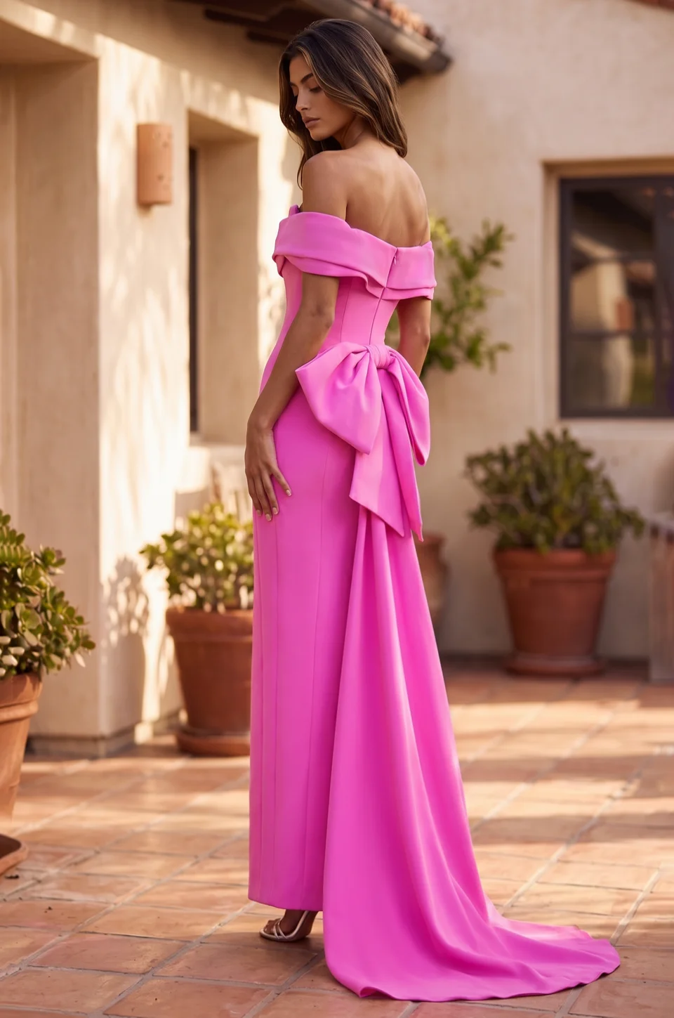 Bow-Back Evening Gown — Hot Pink 3