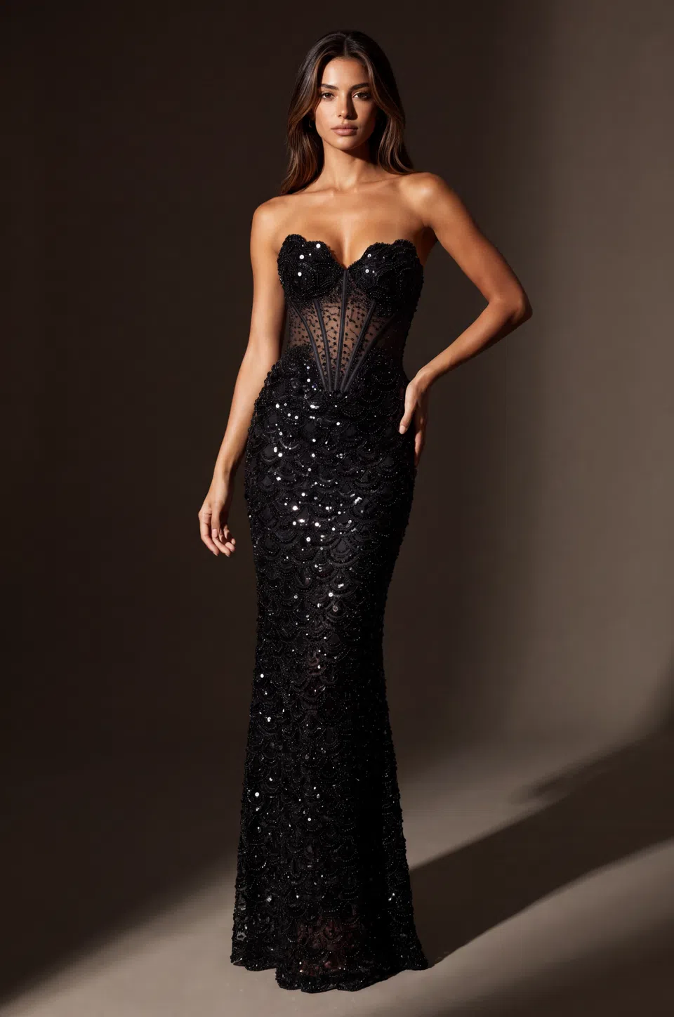 Vestido de sirena de lentejuelas con corsé — Negro