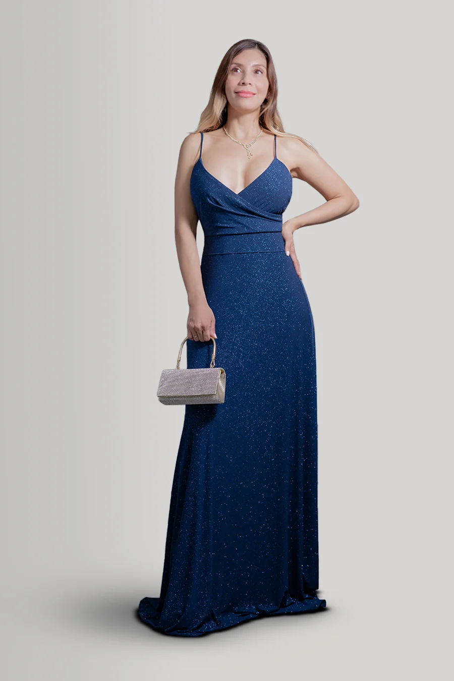 Vestido brillante de corte imperio — Azul marino