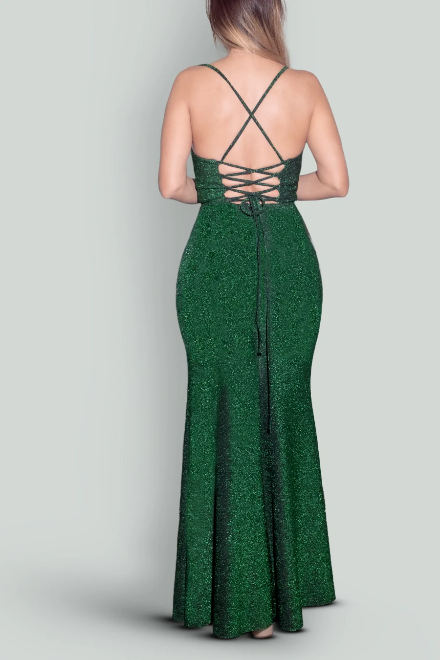 Vestido brillante de tirantes con espalda de cordones y abertura — Verde 3