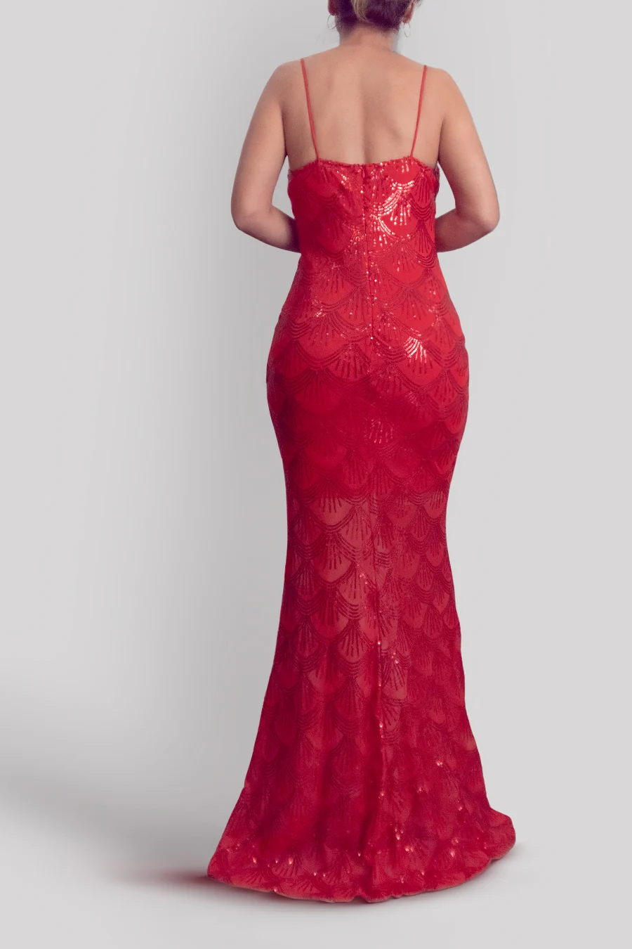 Vestido de encaje y lentejuelas con copas de pedrería — Rojo 3