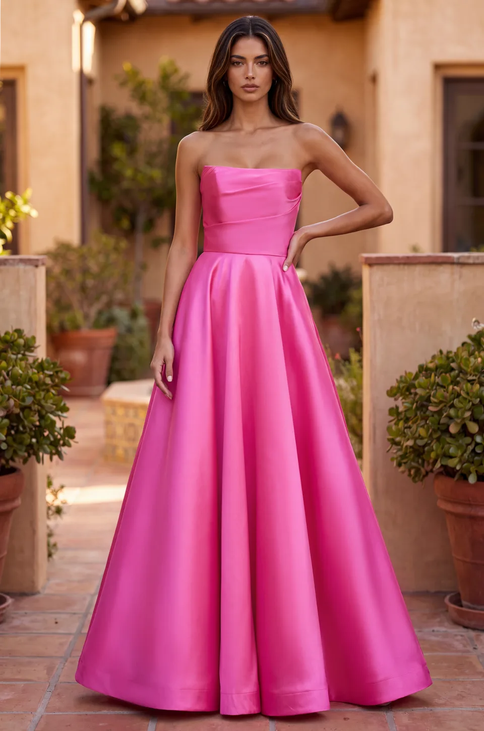 Vestido de bailarina plisado con corsé sin tirantes — Fucsia
