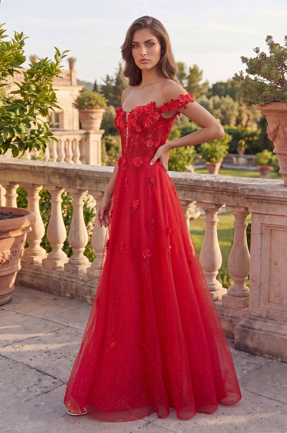Vestido de graduación de encaje con mangas desmontables — Rojo 3