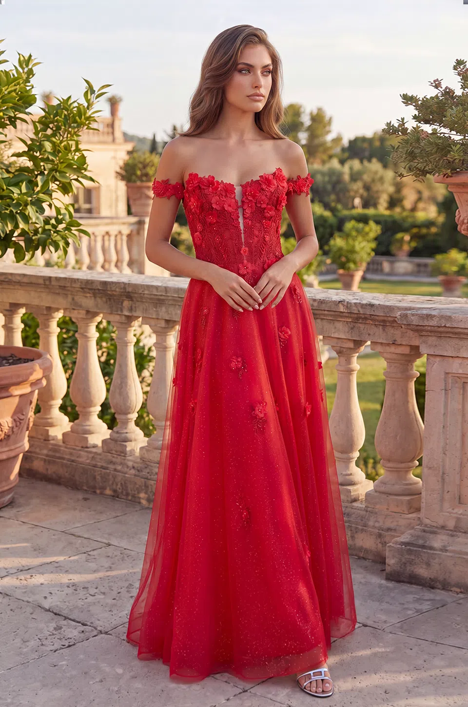 Vestido de graduación de encaje con mangas desmontables — Rojo 4