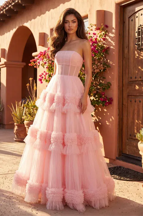 Vestido de bailarina sin tirantes con capas — Rosa
