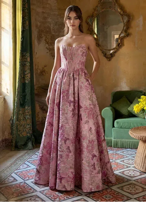 Vestido de bailarina rosa de brocado con corsé — Rosa