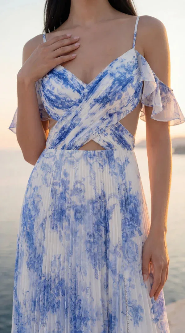 Vestido de graduación de gasa con aberturas laterales — Azul 3