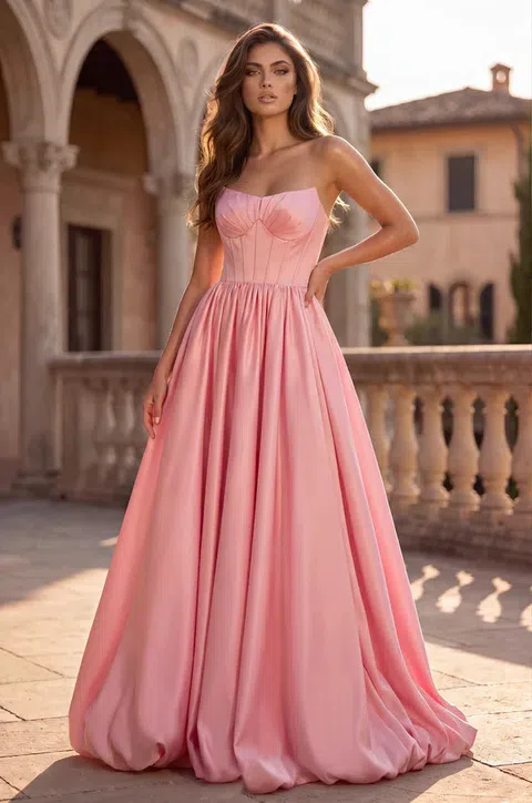 Vestido de bailarina de satín con escote corazón — Coral