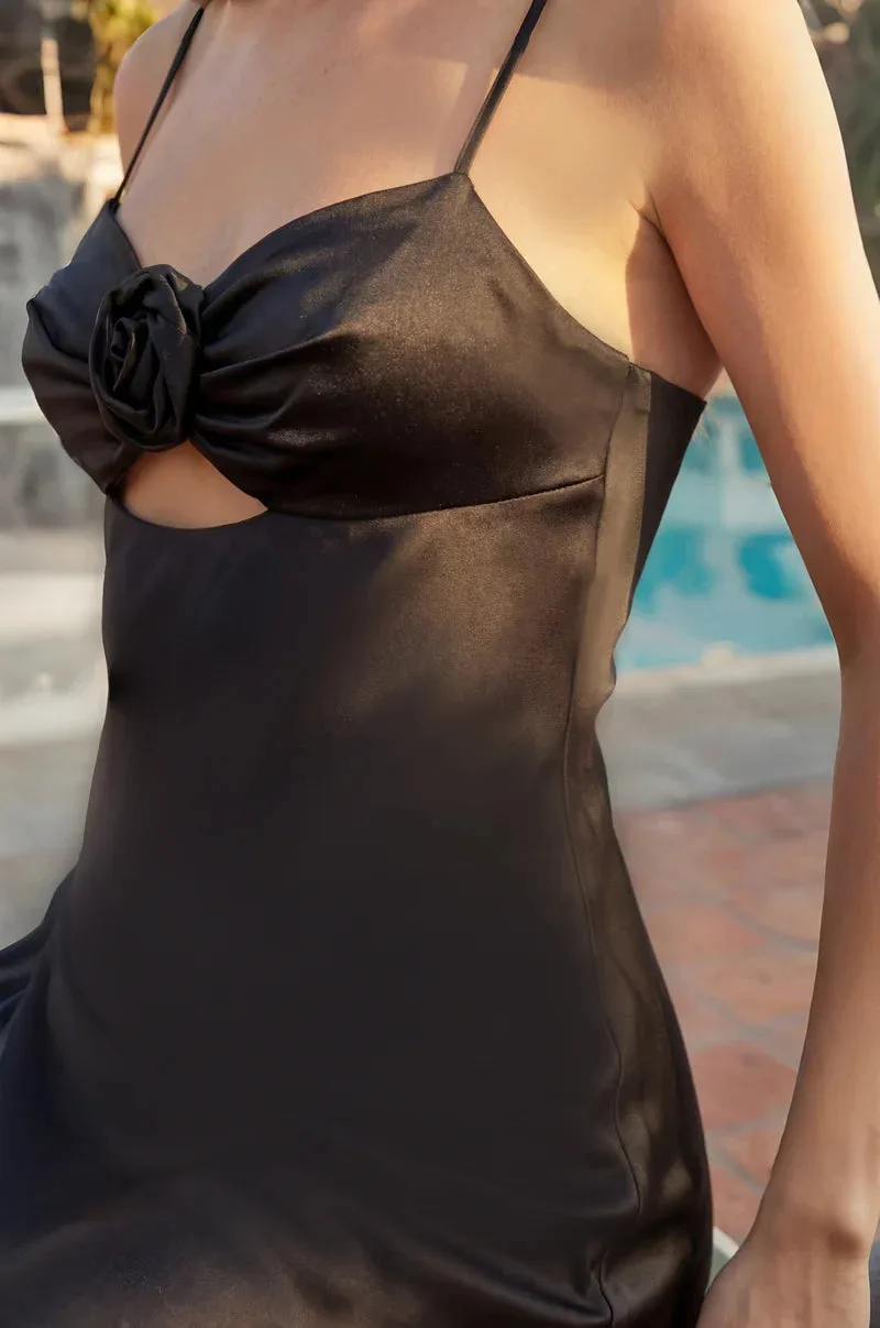 Vestido de graduación de satín con escote corazón y rosete — Negro 3