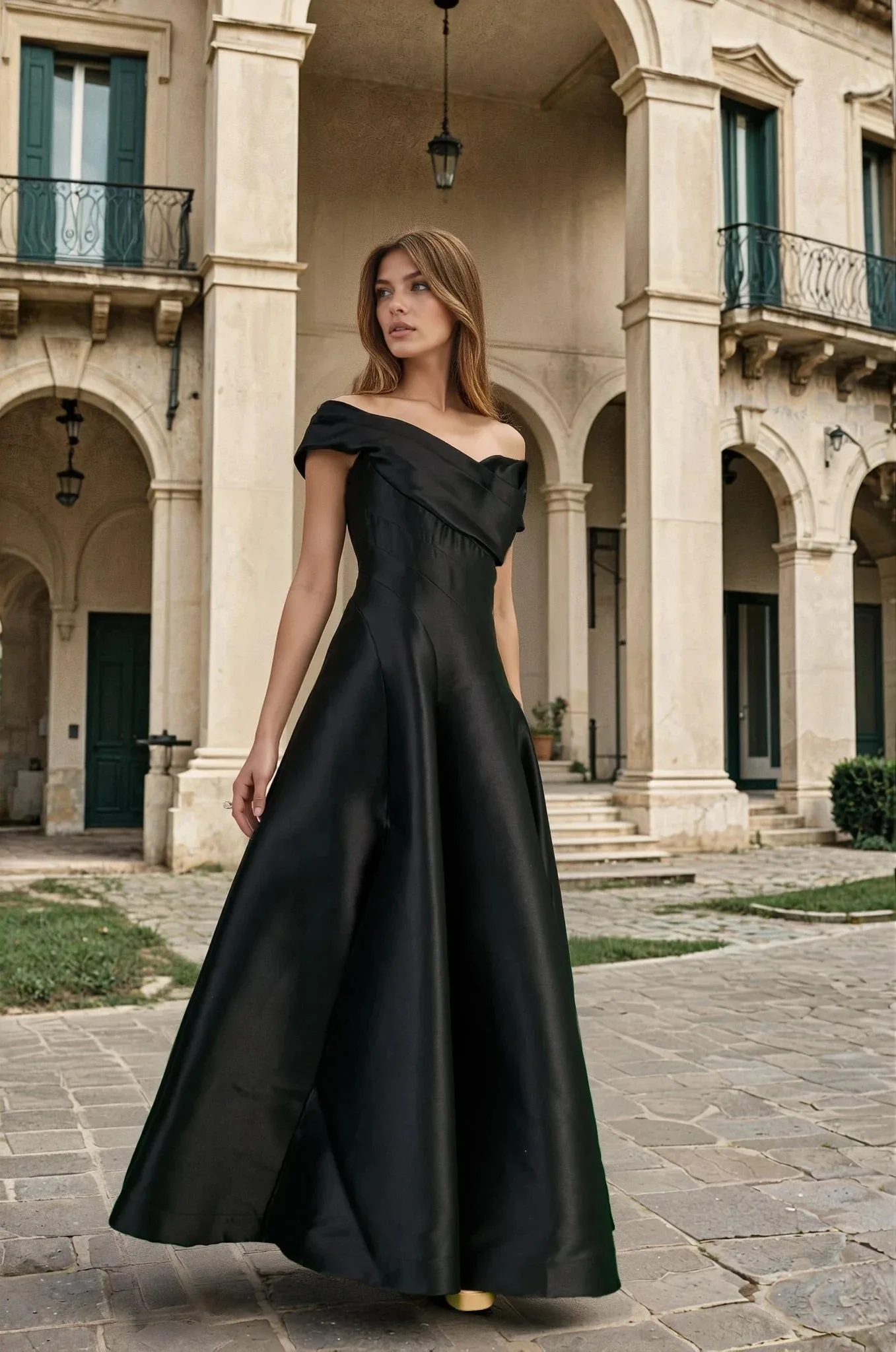 Vestido de bailarina de satín con un hombro — Negro