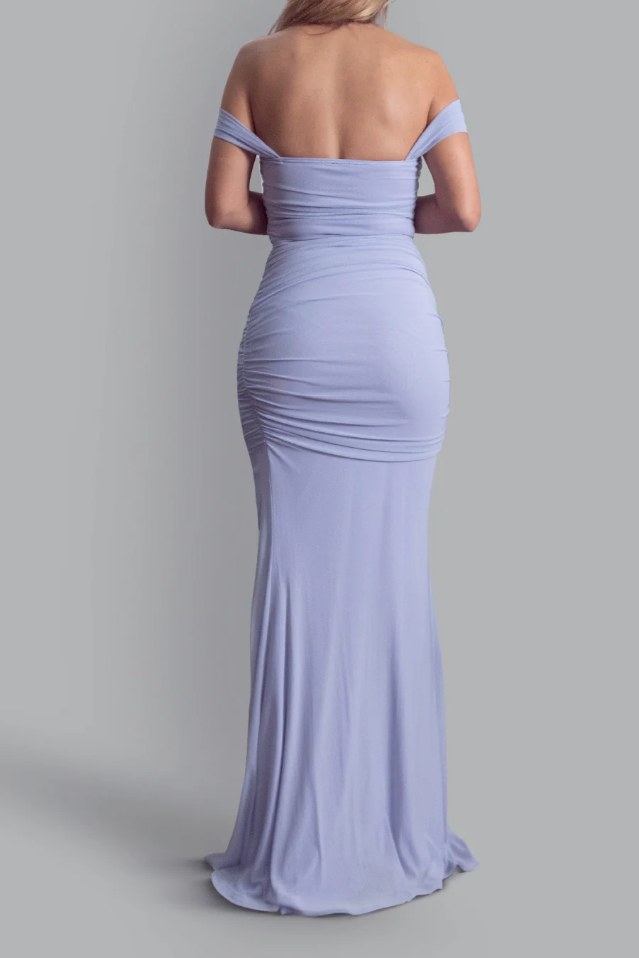 Vestido fruncido con hombros caídos y abertura — Lavanda 3