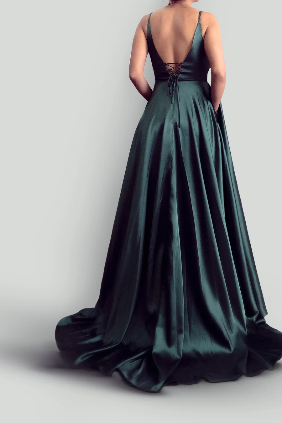 Vestido de satín cruzado de corte A — Oliva 3