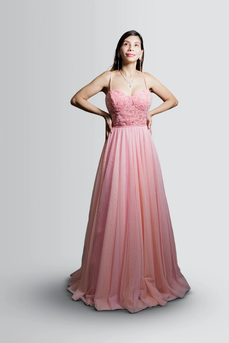 Vestido de corte A con brillo y espalda de cordones — Rosa