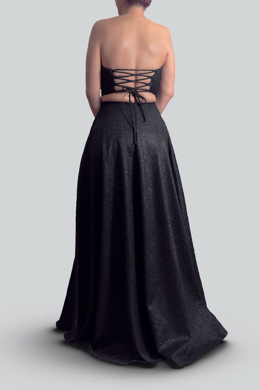 Vestido sin tirantes con corsé y falda amplia — Negro 3