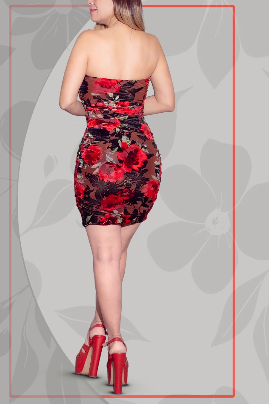 Vestido corto floral sin tirantes — Rojo floral 4