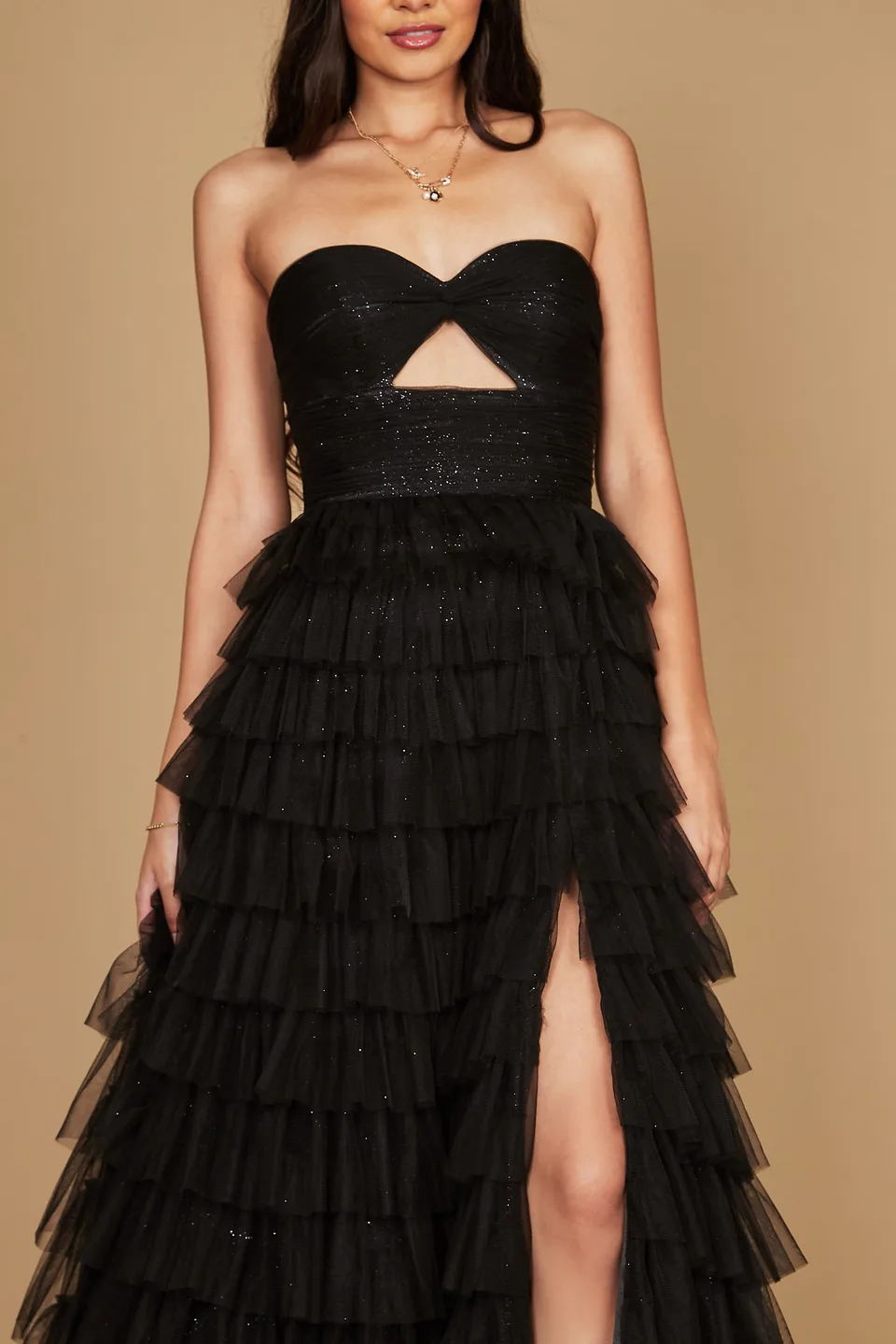 Vestido de bailarina de organza sin tirantes con volantes — Negro 3